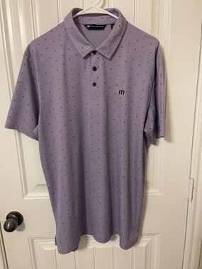 Travis Mathew Men's XL Lavender Geometric Pattern Short Sleeve Polo Shirt Golf
